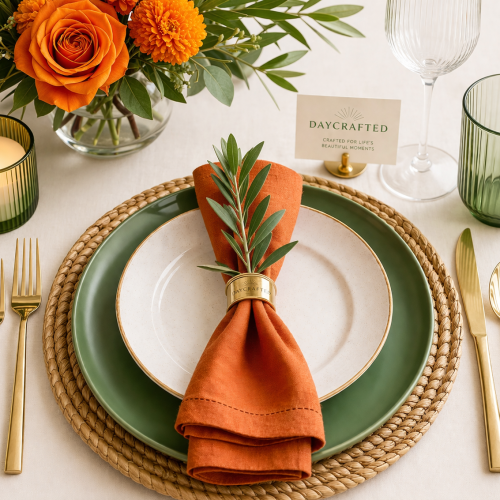 Elegant tabletop setting with gold accents
